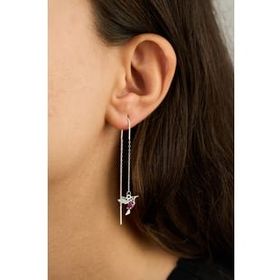 Elika Silver 925 Ayar Gümüş Ruby Kuş Model Sallantılı Küpe