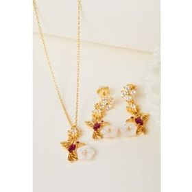 Elika Silver 925 Ayar Gümüş Ruby Kuşu Kolye ve Küpe Set