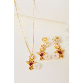 Elika Silver 925 Ayar Gümüş Ruby Kuşu Kolye ve Küpe Set