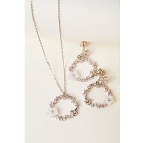 Elika Silver 925 Ayar Gümüş Sedefli Çiçek Kolye ve Küpe Set