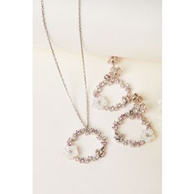 Elika Silver 925 Ayar Gümüş Sedefli Çiçek Kolye ve Küpe Set
