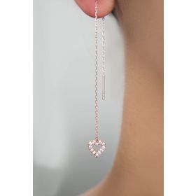 Elika Silver 925 Ayar Kalp Model Rose Kaplama Sallantılı Kadın Gümüş Küpe