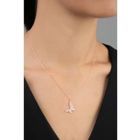 Elika Silver 925 Ayar Kelebek Model Rose Kaplama Kadın Gümüş Kolye