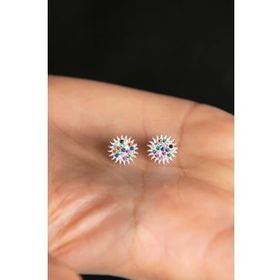 Elika Silver 925 Ayar Mix Taşlı Güneş Model Kadın Gümüş Küpe
