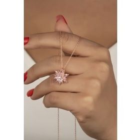 Elika Silver 925 Ayar Pembe Lotus Çiçeği Kadın Gümüş Kolye