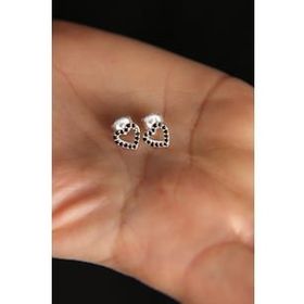 Elika Silver 925 Ayar Siyah Taşlı Kalp Model Kadın Gümüş Küpe