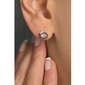 Elika Silver 925 Ayar Siyah Taşlı Sarmal Model Kadın Gümüş Küpe