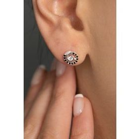 Elika Silver 925 Ayar Siyah Taşlı Sarmal Model Kadın Gümüş Küpe