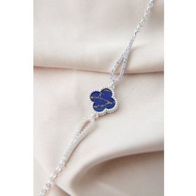 Elika Silver 925 Ayar Zarif Mavi Taşlı Yonca Model Kadın Gümüş Bileklik