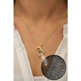 Elika Silver Kadın 100 Dilde Seni Seviyorum Yazılı 14 Altın Kaplama 925 Ayar Gümüş Kolye