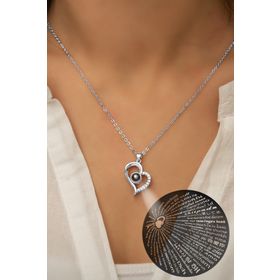 Elika Silver Kadın 100 Dilde Seni Seviyorum Yazılı Rodyum Kaplama 925 Ayar Gümüş Kolye