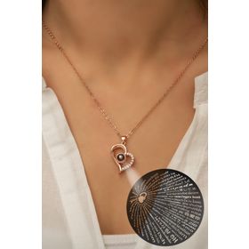 Elika Silver Kadın 100 Dilde Seni Seviyorum Yazılı Rose Gold Kaplama 925 Ayar Gümüş Kolye
