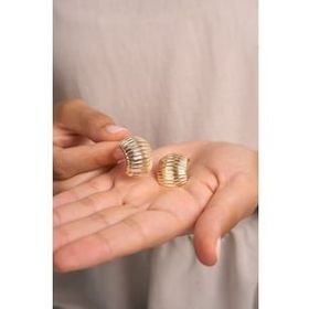 Elika Silver Kadın Altın Çizgili Model Bijuteri Küpe