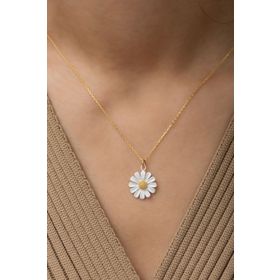 Elika Silver Kadın Altın Kaplama Mineli Papatya Model 925 Ayar Gümüş Kolye