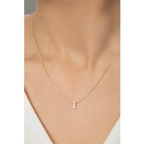 Elika Silver Kadın Altın Kaplama Üç Boyutlu İ Harf Model 925 Ayar Gümüş Kolye