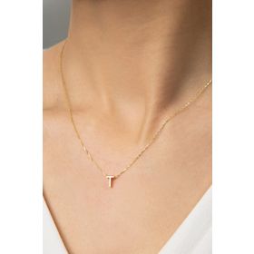 Elika Silver Kadın Altın Kaplama Üç Boyutlu T Harf Model 925 Ayar Gümüş Kolye