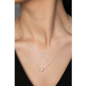 Elika Silver Kadın Asansörlü Kar Tanesi ve İnci Detaylı 925 Ayar Gümüş Kolye