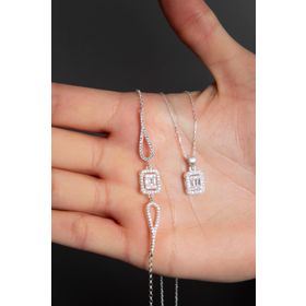 Elika Silver Kadın Baget Model 925 Ayar Gümüş Kolye Bileklik Set