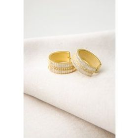 Elika Silver Kadın Baget Taşlı Halka Model 925 Ayar Gümüş Altın Küpe