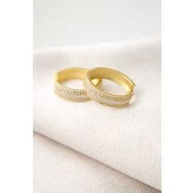 Elika Silver Kadın Baget Taşlı Halka Model 925 Ayar Gümüş Altın Küpe