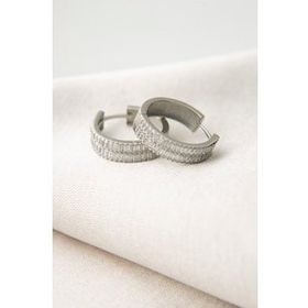 Elika Silver Kadın Baget Taşlı Halka Model 925 Ayar Gümüş Gümüş Küpe