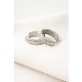 Elika Silver Kadın Baget Taşlı Halka Model 925 Ayar Gümüş Küpe