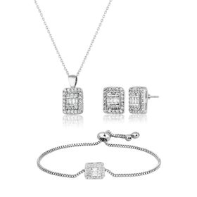 Elika Silver Kadın Baget Taşlı Kolye Küpe Bileklik Set