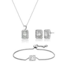 Elika Silver Kadın Baget Taşlı Kolye Küpe Bileklik Set