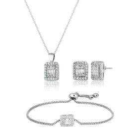 Elika Silver Kadın Baget Taşlı Kolye Küpe Bileklik Set