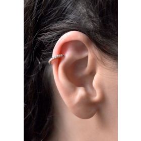 Elika Silver Kadın Beyaz Taşlı Halka Model 925 Ayar Gümüş Kıkırdak Küpe