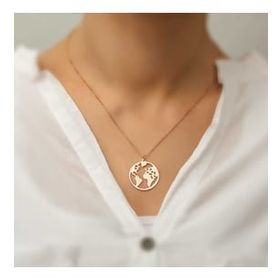 Elika Silver Kadın Dünya Haritası Halka Formda Rose Altın Kaplama 925 Ayar Gümüş Kolye