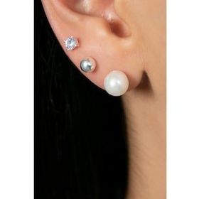 Elika Silver Kadın İnci Model Üçlü 925 Ayar Gümüş Küpe Set