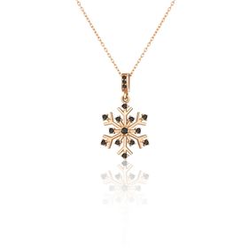 Elika Silver Kadın Kar Tanesi Siyah Nano Zirkon Taşlı Rose Gold Kaplama 925 Ayar Gümüş Kolye