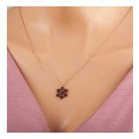 Elika Silver Kadın Kar Tanesi Siyah Nano Zirkon Taşlı Rose Gold Kaplama 925 Ayar Gümüş Kolye