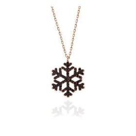 Elika Silver Kadın Kar Tanesi Siyah Nano Zirkon Taşlı Rose Gold Kaplama 925 Ayar Gümüş Kolye