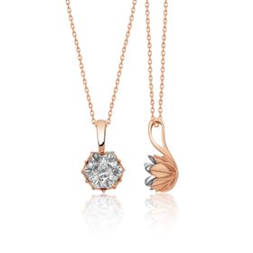 Elika Silver Kadın Lotus Çiçeği Beyaz Taşlı 925 Ayar Gümüş Kolye