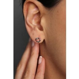 Elika Silver Kadın Mix Taşlı Kalp Model 925 Ayar Gümüş Rose Küpe