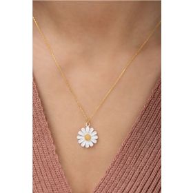 Elika Silver Kadın Nano Mineli Papatya Altın Kaplama Özel Tasarım 925 Ayar Gümüş Kolye