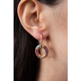 Elika Silver Kadın Renkli Taşlı Rose Gold Halka Model Küpe