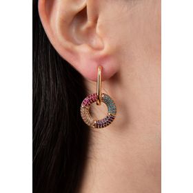 Elika Silver Kadın Renkli Taşlı Rose Gold Halka Model Küpe