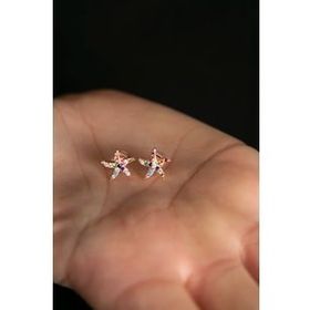 Elika Silver Kadın Renkli Taşlı Yıldız Model 925 Ayar Gümüş Rose Küpe