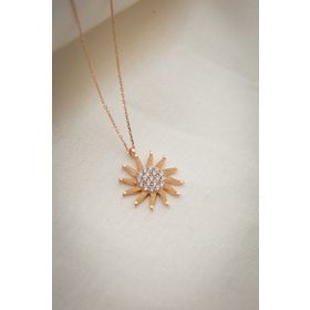 Elika Silver Kadın Rose Altın Kaplama Zirkon Taşlı Güneş Model 925 Ayar Gümüş Kolye
