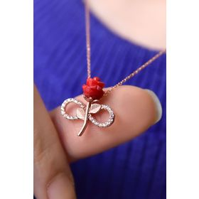 Elika Silver Kadın Rose Kaplama Kırmızı Sonsuzluk Gül Model 925 Ayar Gümüş Kolye