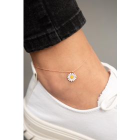 Elika Silver Kadın Rose Kaplama Mineli Papatya Model 925 Ayar Gümüş Halhal
