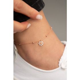Elika Silver Kadın Rose Kaplama Top Zincir Detaylı Mineli Papatya Model 925 Ayar Gümüş Halhal