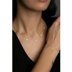 Elika Silver Kadın Şans Model 925 Ayar Gümüş Altın Kolye Bileklik Set