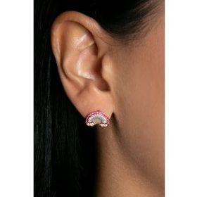 Elika Silver Kadın Taşlı Gökkuşağı Model 925 Ayar Gümüş Rose Küpe