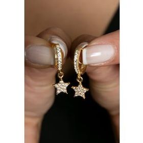 Elika Silver Kadın Taşlı Yıldız Model 925 Ayar Gümüş Altın Küpe