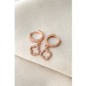 Elika silver Kadın Taşlı Yonca Model 925 Ayar Gümüş Rose Küpe