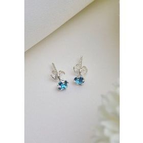Elika Silver Kadın Tek Taş Model 925 Ayar Gümüş Mavi Küpe